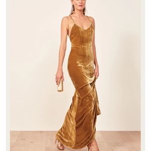 Reformation Remini Dress, gold velvet